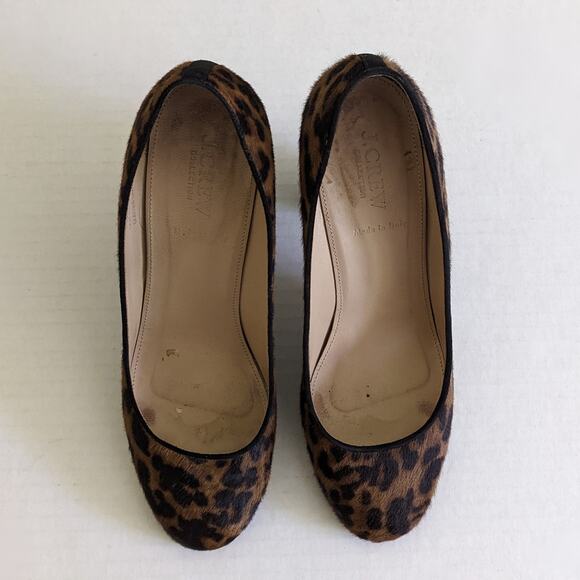 J. Crew Collection Size 8 Leopard Print Animal Hair Chunky Heel Pumps Calf Hair - Picture 2 of 11